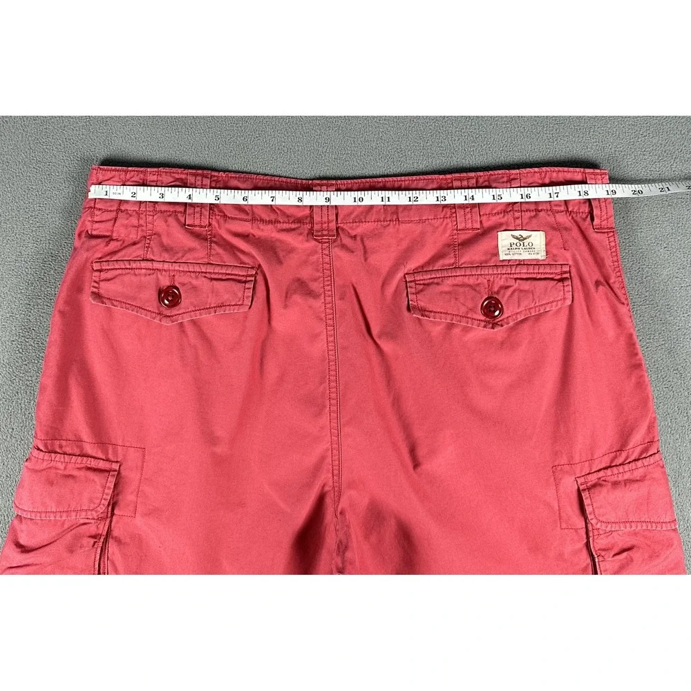 Polo Ralph Lauren Cargo Shorts Mens 36 Red Classic Baggy Distressed Logo Y2K